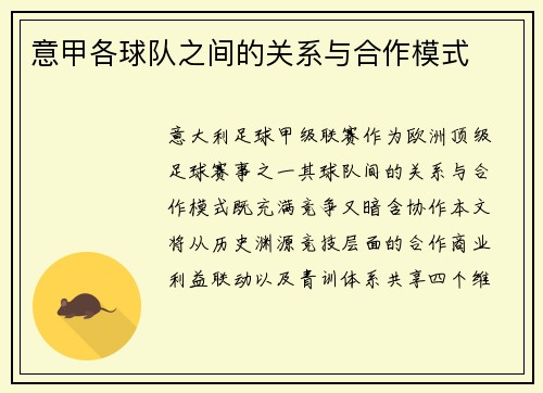 意甲各球队之间的关系与合作模式